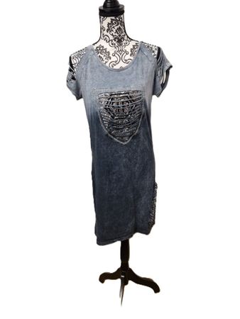 Cooles Sommerkleid Destroyed Look Gr. M/L Nieten Glitzer