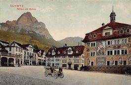 Schwyz, Rathaus, Automobil, Oldtimer, gelaufen 1908