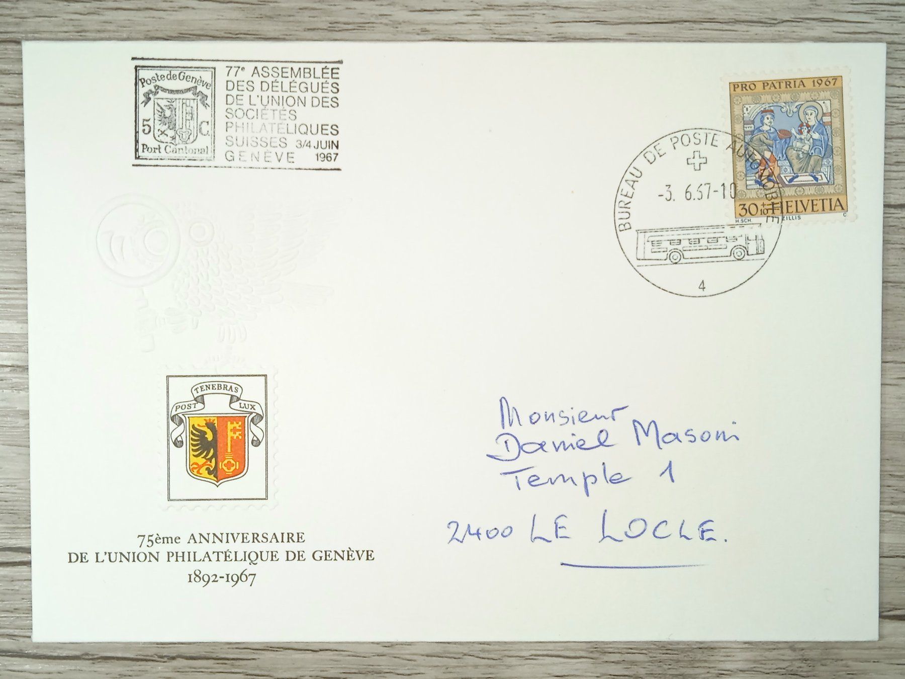 Tutti i francobolli: TR10 Enveloppe + Timbre Suisse 1967 – Usato da Cousset venduto da Patrick_Collections