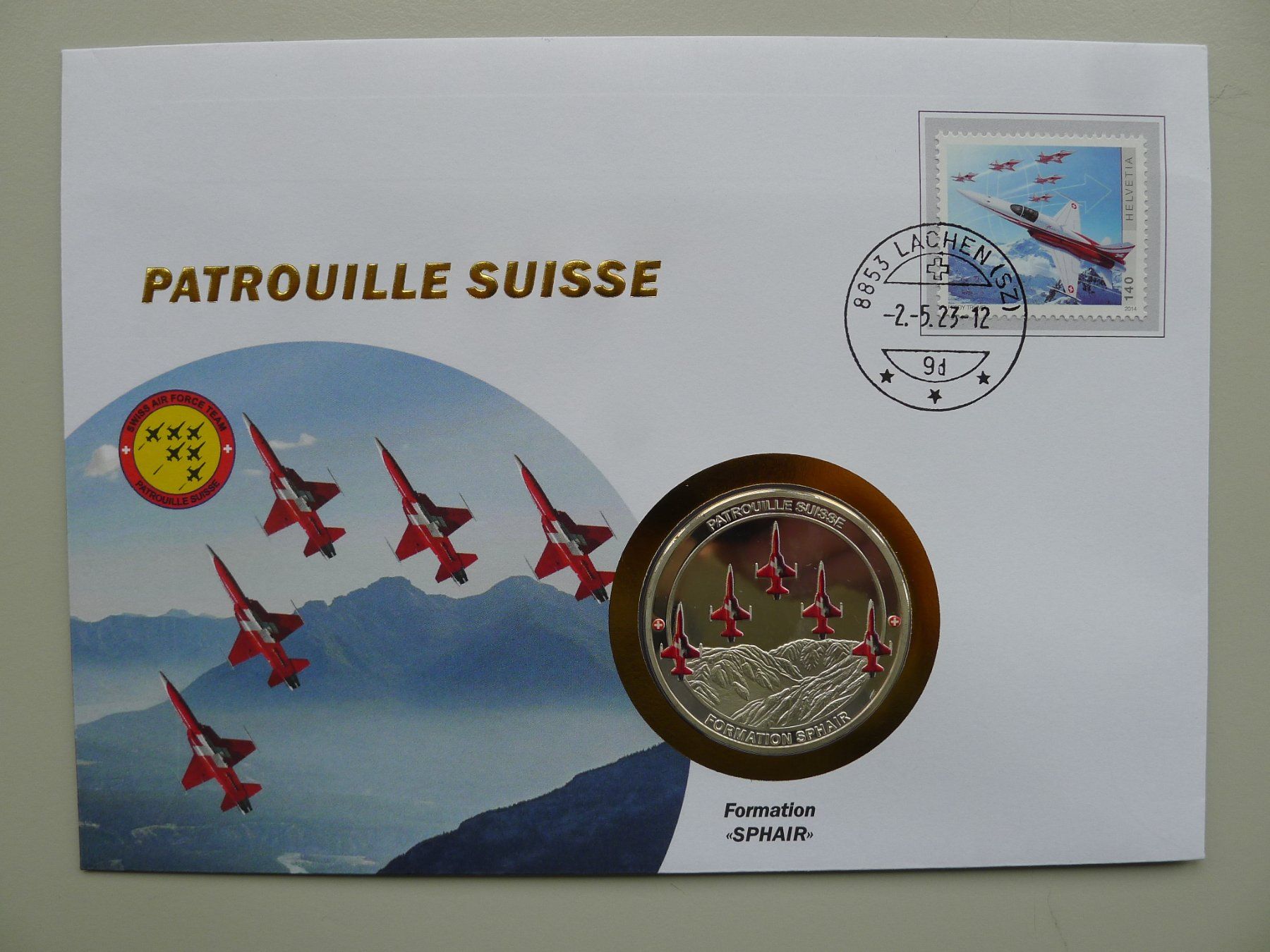 Tutti i francobolli: 2023, Patrouille Suisse Numisbrief "Formation SAPHIR" – Usato da Sursee venduto da Luzernerraute