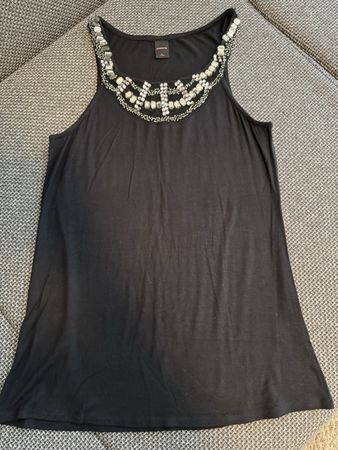 Schwarzes Sommer Top, Gr.M-L mit Schmucksteinen, Zustand to