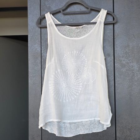 🐸 NILE 100% LEINEN TOP XS MIT STICKEREI LUFTIG GESTRICKT