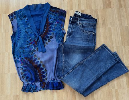 Desigualbluse mit Jeans Gr 36