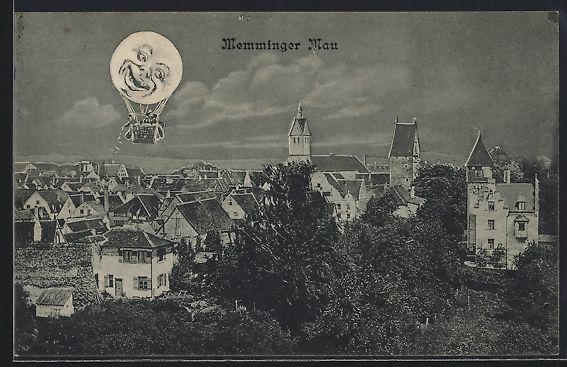 Cartoline postali: Memmingen, Memminger Mau, Ballon mit Mon – Usato da Berlin venduto da bartko-reher