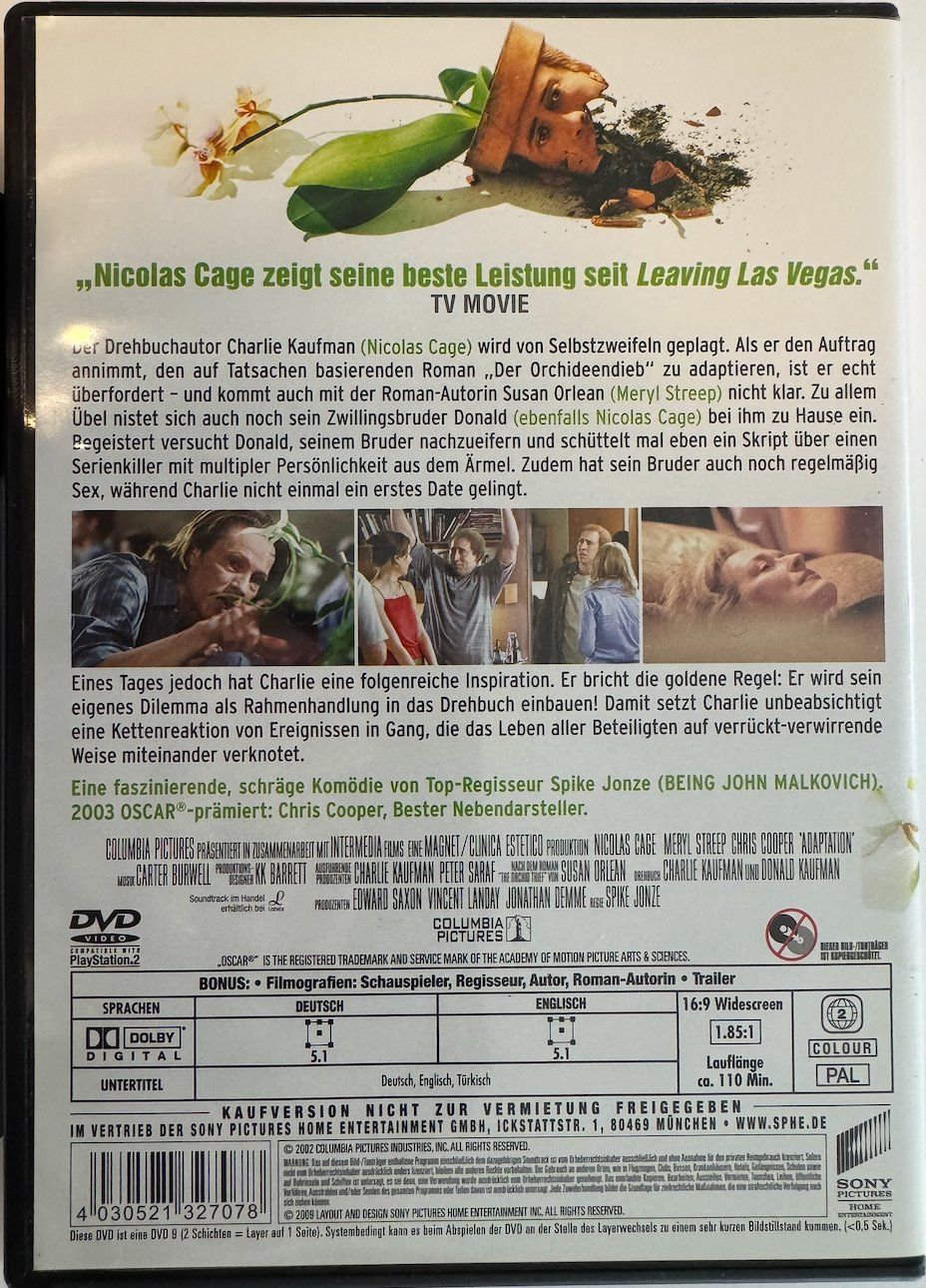 Tutti i DVDs: DVD. ADAPTION - NICOLAS CAGE - MERYL STREEP - CHRIS COOPER – Usato da Wisen venduto da gigisna 2