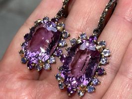 💜 Stunning Amethysts SS925 & 14k Gold Vermeil Earrings🌈