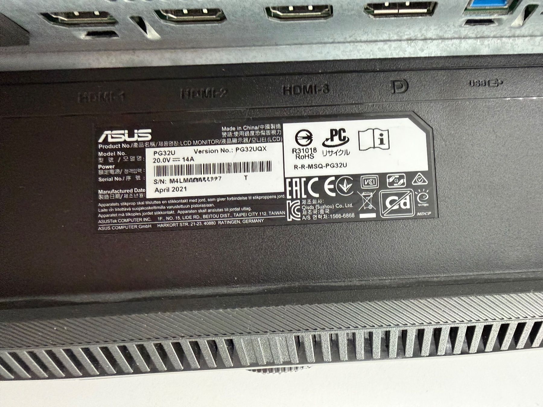 Asus Monitor: ASUS ROG Swift PG32UQX 3840 x 2160 Pixel, 32" – Usato da Uerikon venduto da Alfred_Hofmann 6