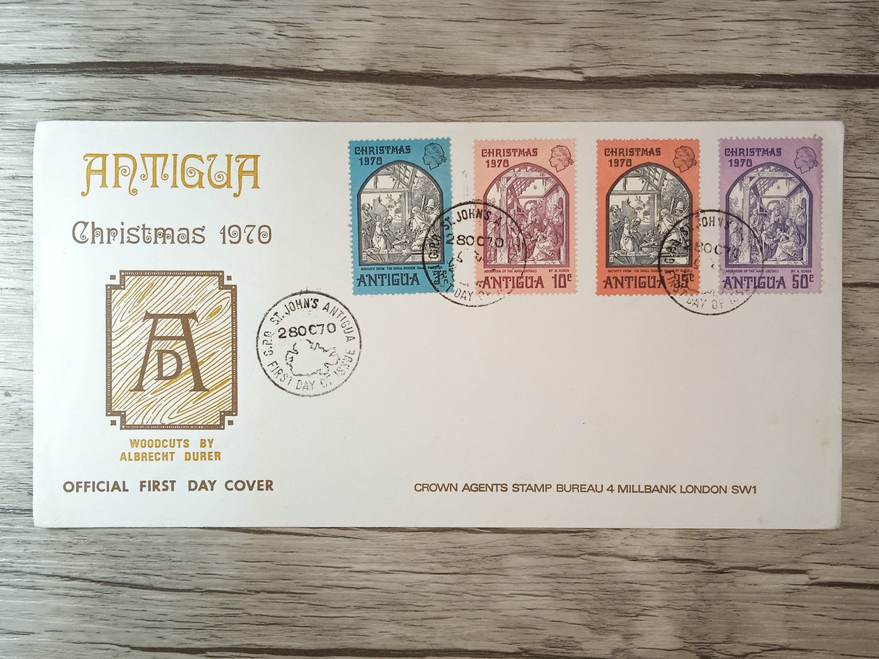 Tutti i francobolli: TR51 Enveloppe + Timbre Antigua 1970 – Usato da Cousset venduto da Patrick_Collections