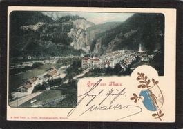 Prägekarte Thusis GR , gel. 1902
