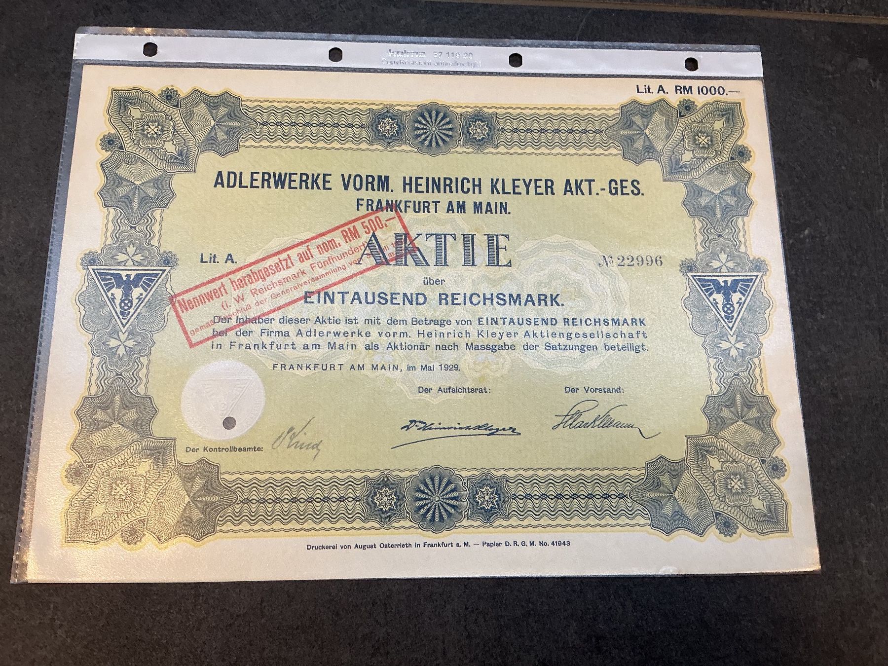 Documenti: Adlerwerke Aktien 1929 – Usato da Horw venduto da adler65 2