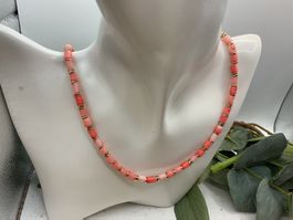 Collier rosa Koralle und Hämatit