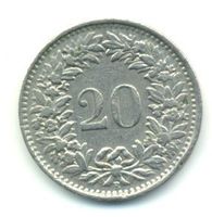 Schweiz 20 Rappen 1945 tiefe Auflage!