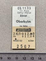 SBB Billett Zürich - Oberkulm, 9.11.1983, Bahn