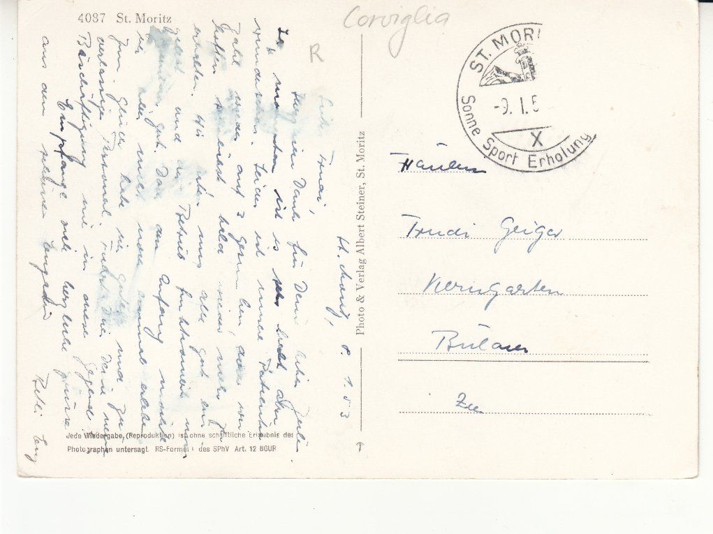 Cartoline postali: St. Moritz 1953 – Usato da Bürglen TG venduto da StampGraf 1