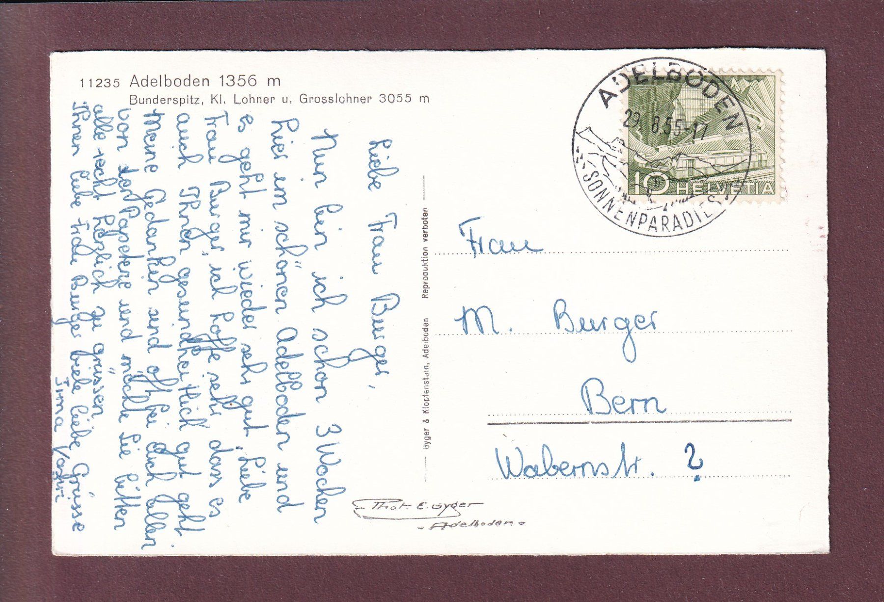 Cartoline postali: ADELBODEN - 1955 – Usato da Pully venduto da nicecards 1