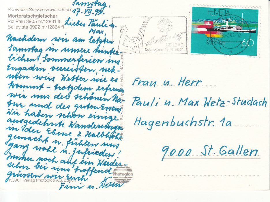 Cartoline postali: Morteratschgletscher 1993 – Usato da Bürglen TG venduto da StampGraf 1