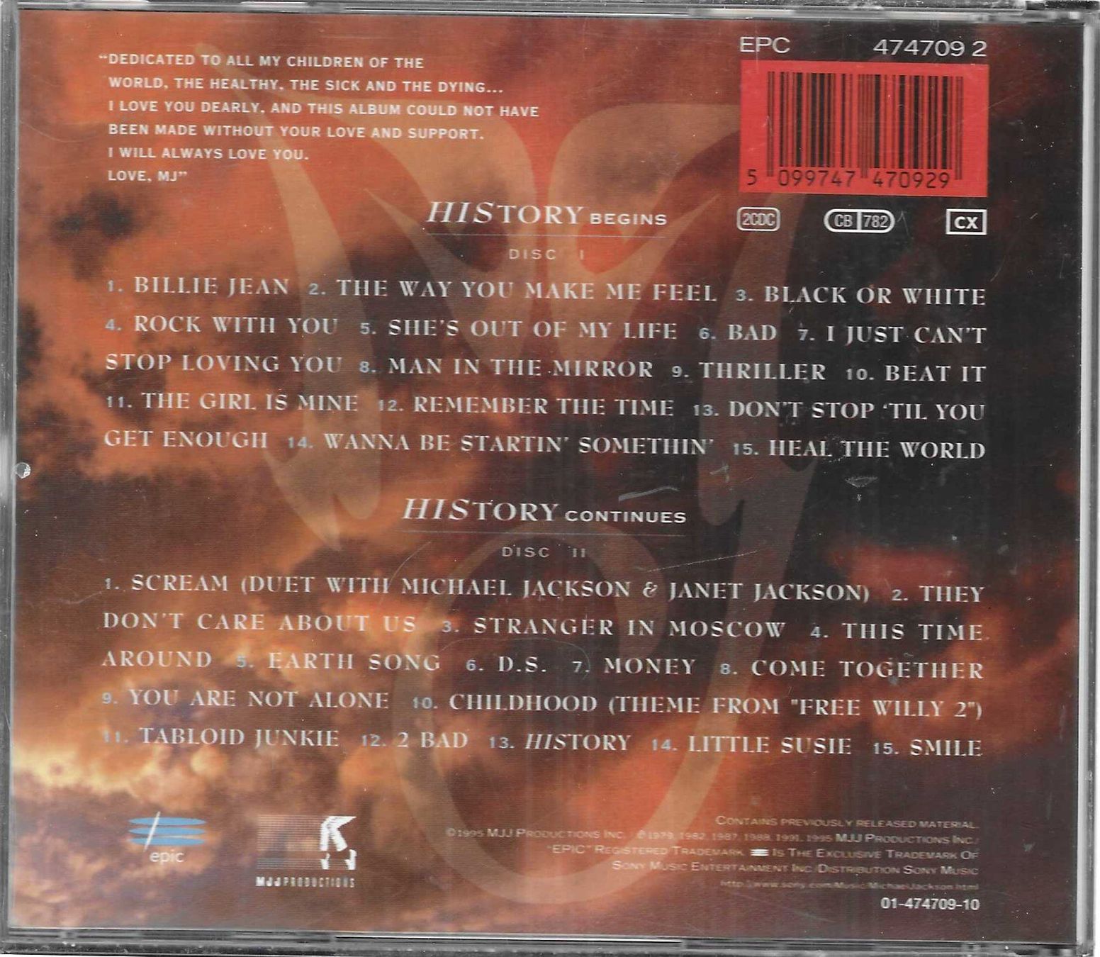 CD: MICHAEL JACKSON  -  HISTORY – Usato da Bex venduto da Giorgiob 1
