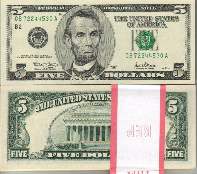 Banconote: 5 Dollar  2001 unz bankfrisch – Nuovo e nell'imballaggio originale da Gelterkinden venduto da Cakir