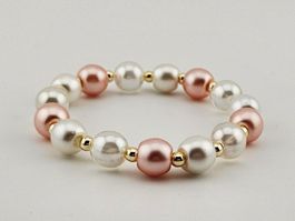 Damenarmband Perlen in Rosa Weiss und Clear und Gold