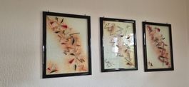 Deko Bilder, 3 Stk, Glasbilder, Wanddeko, Schwarz/Weiss/Rot