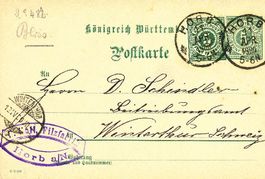 Horb a/N - Postkarte Königreich nach Winterthur + 1900