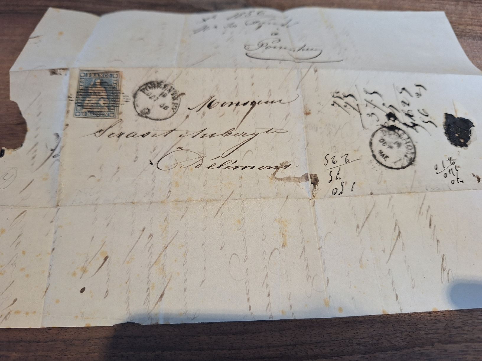 Alle Briefmarken: Strubelbrief 23F mit Attest Kat. 2500.- Pruntrut - Delsberg – Gebraucht aus Balgach von SIMEON27 5
