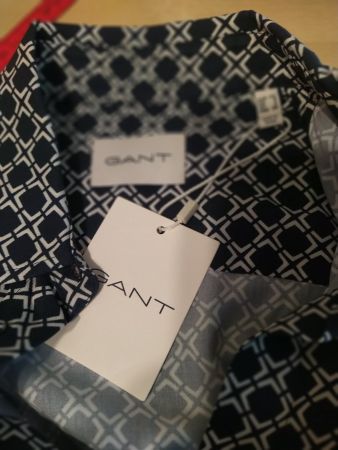GANT vestito blu scuro / motivo bianco panna in seta - NUOVO