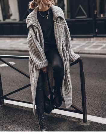 Mikuta Strickjacke Cardigan Grau Long Oversize XS/S 