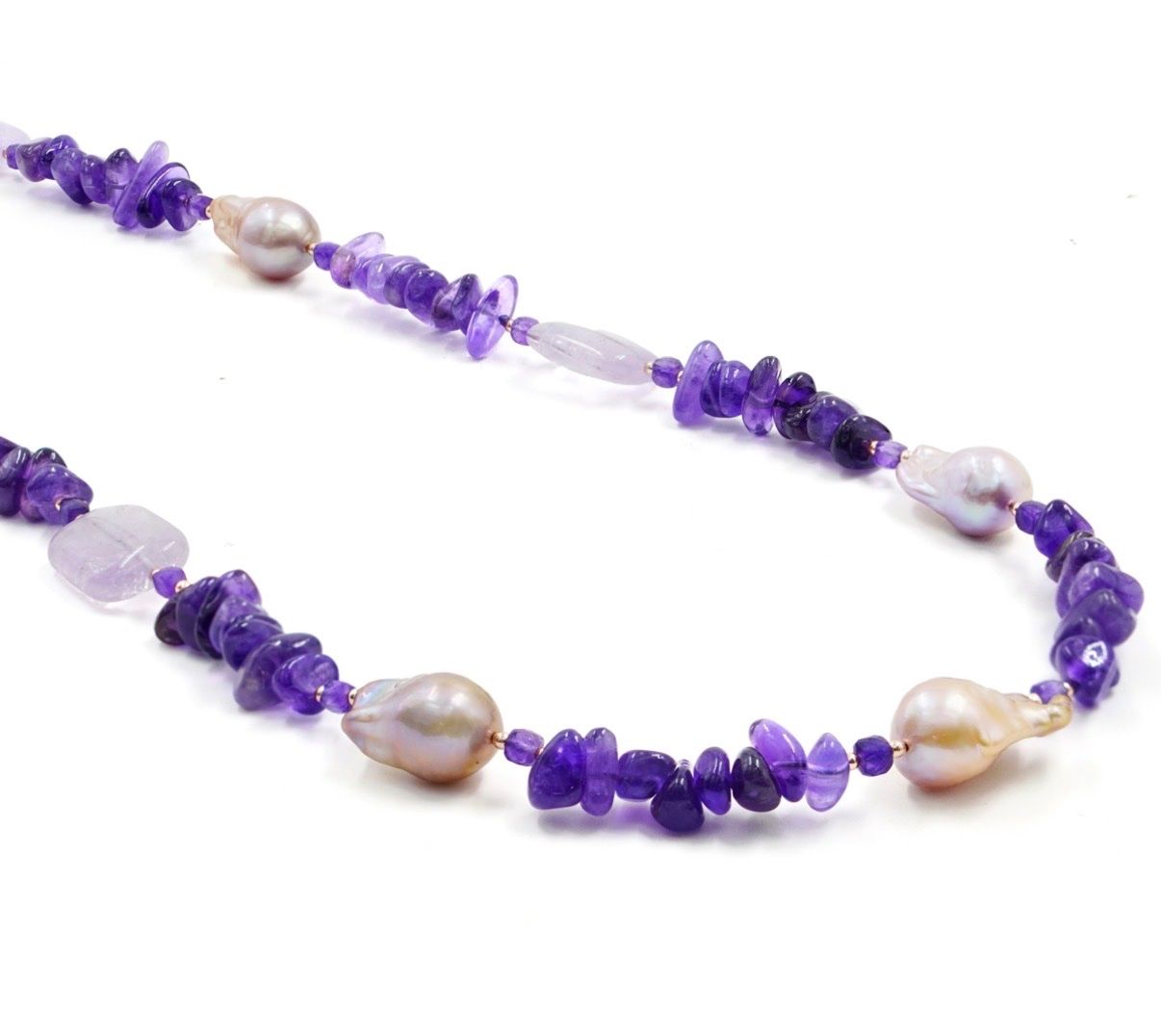 Ketten: Neue Halskette mit Amethyst, Barockperlen, Silberverschluss – Neu und originalverpackt aus Lamone von LaCantinaMagica