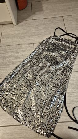 Abito da sera con paillettes argento - Taglia S - Nuovo!