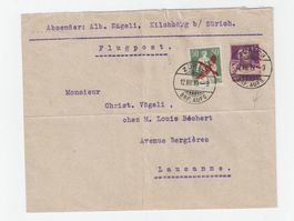 CH, Flugpost Nr. 2 auf Brief, Zürich 12.7.1919 nach Lausanne