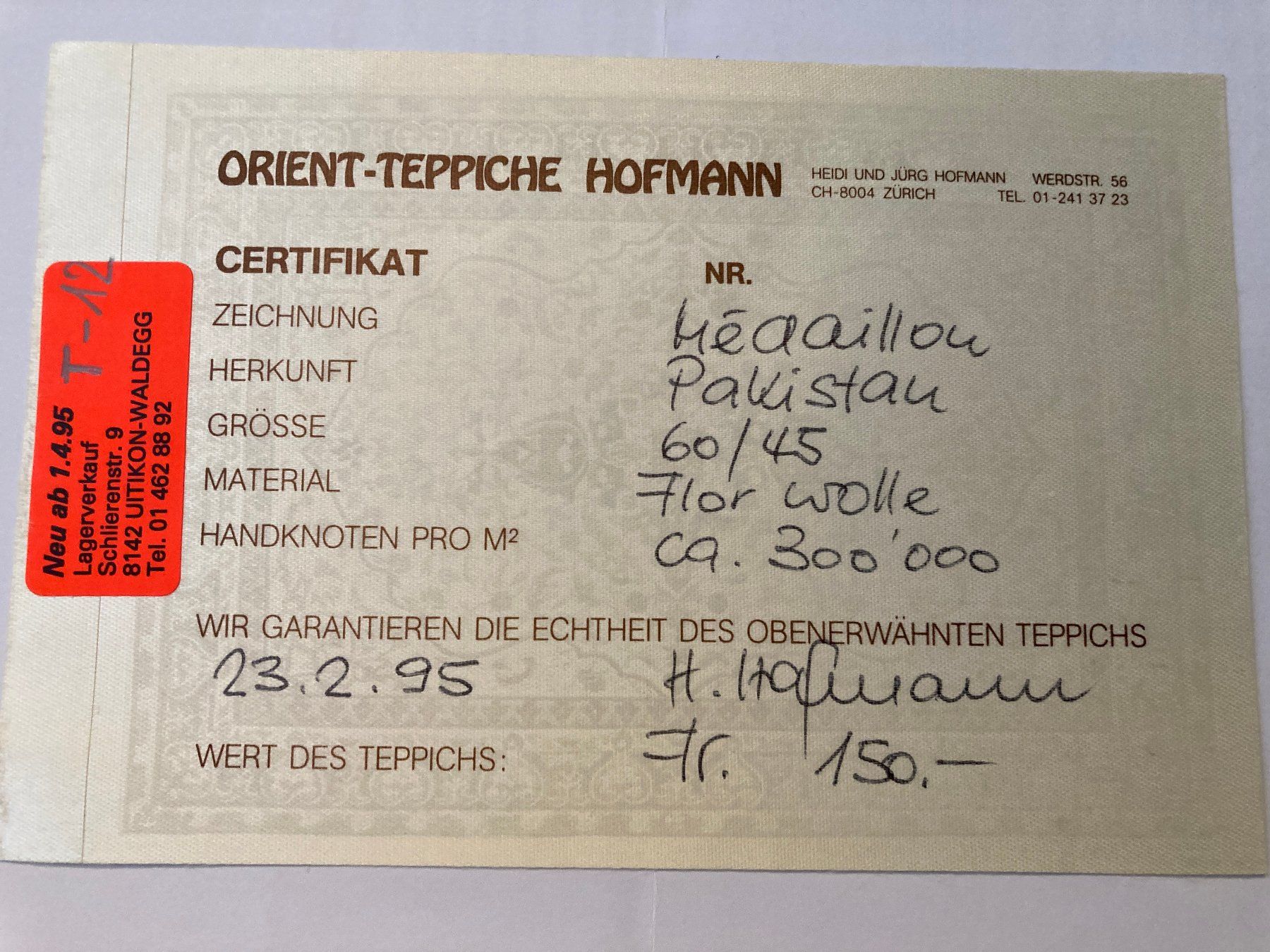 Tappeti: Orient Teppich Pakistan Médaillon 60/45 – Usato da Horgen venduto da Goros 2
