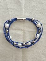 Armband blau Lederoptik mit Perlen