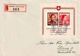 1941, Pro Juventute Block J98l/99l auf R-Brief, siehe Scans.