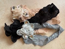 3er Set Haarbänder Spitze mit Blumen - Vintage Look!