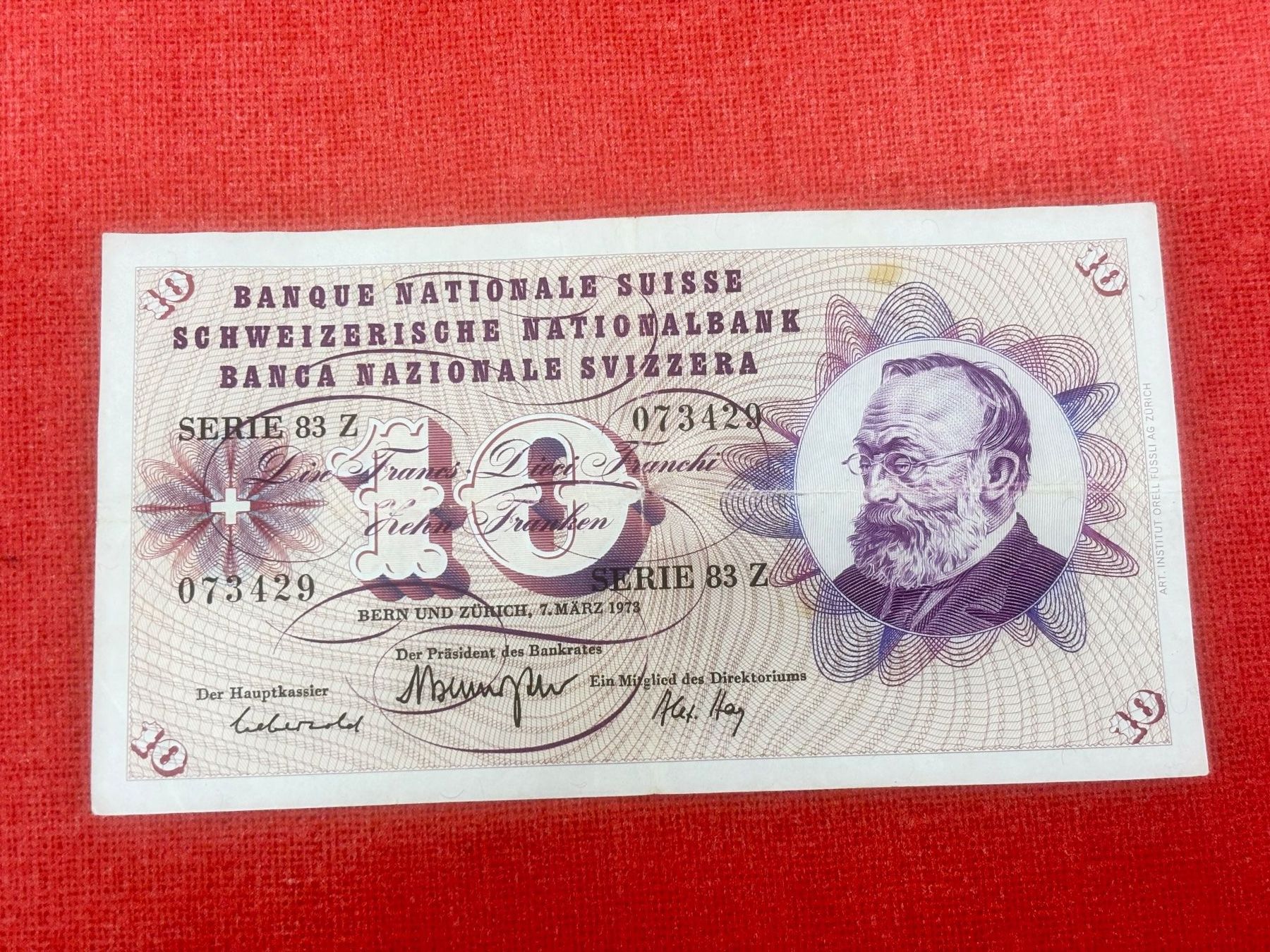 Banconote: 10 Franken Banknote1973 gebraucht – Usato da Ormalingen venduto da digital09