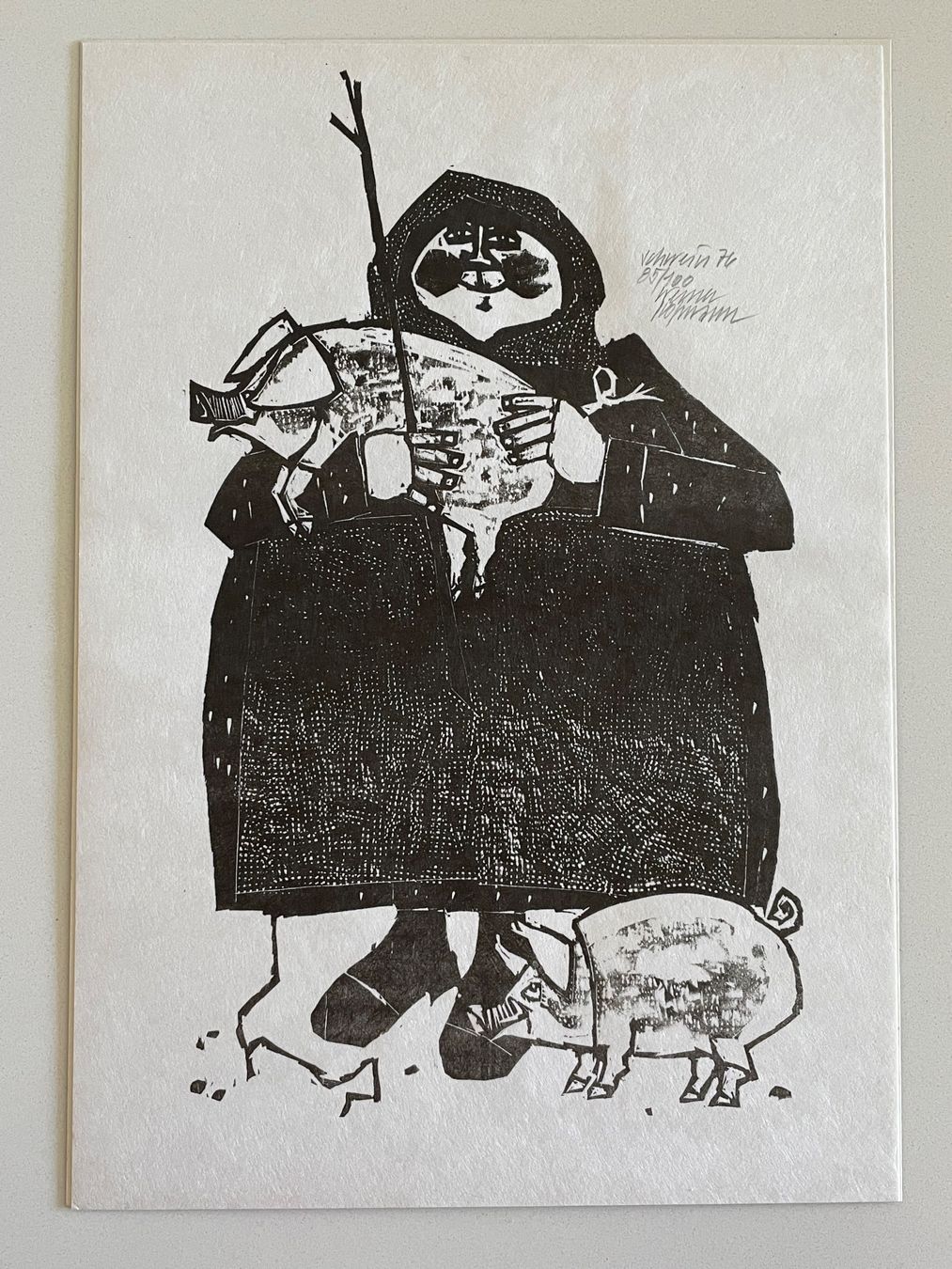 Xilografie: Werner Hofmann Holzschnittdruck - Schwein 76 – Usato da Zürich venduto da plumita