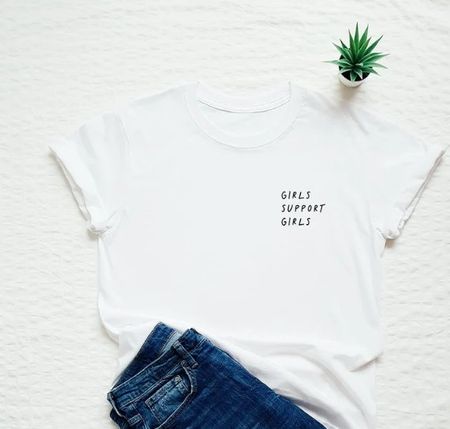 Weisses T-Shirt mit Aufdruck "Girls Support Girls", Gr, XS