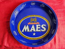 Plateau MAES bière bleu vintage métal bon état