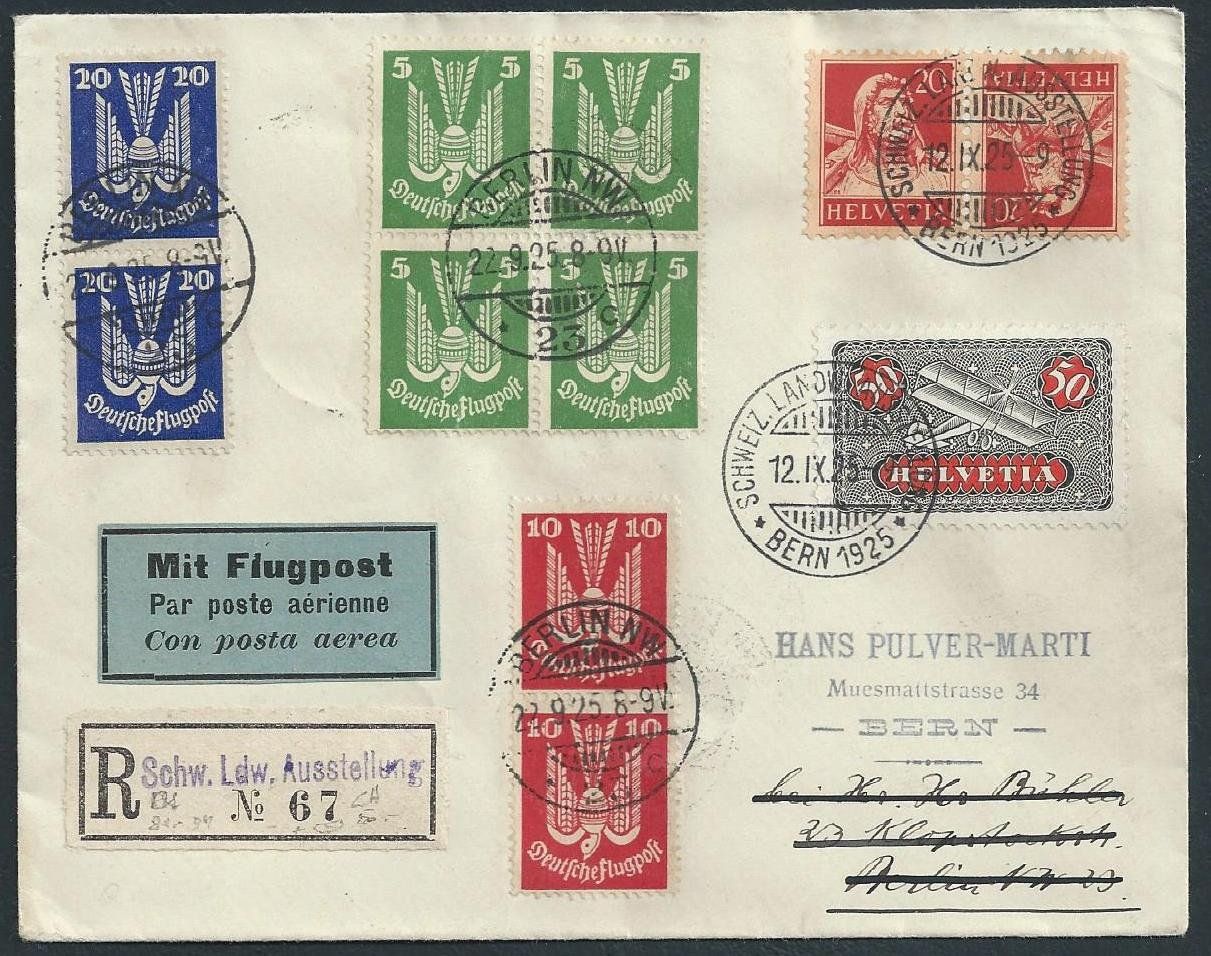 Tutti i francobolli: Flugpost Schweiz 1925 Basel Berlin ab Bern  Luftpost – Usato da Au ZH venduto da xelagreb01