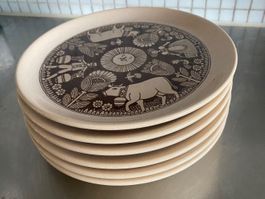 6x Teller Käse- Raclette, Designklassiker 70er
