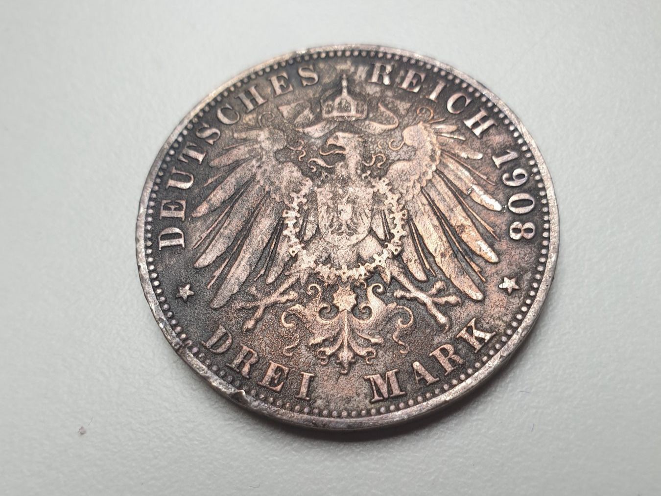 Alle Münzen: 🇩🇪 Württemberg 3 Mark 1908 (F) - VF+ – Gebraucht aus Chavannes-Renens von silverismoney 1