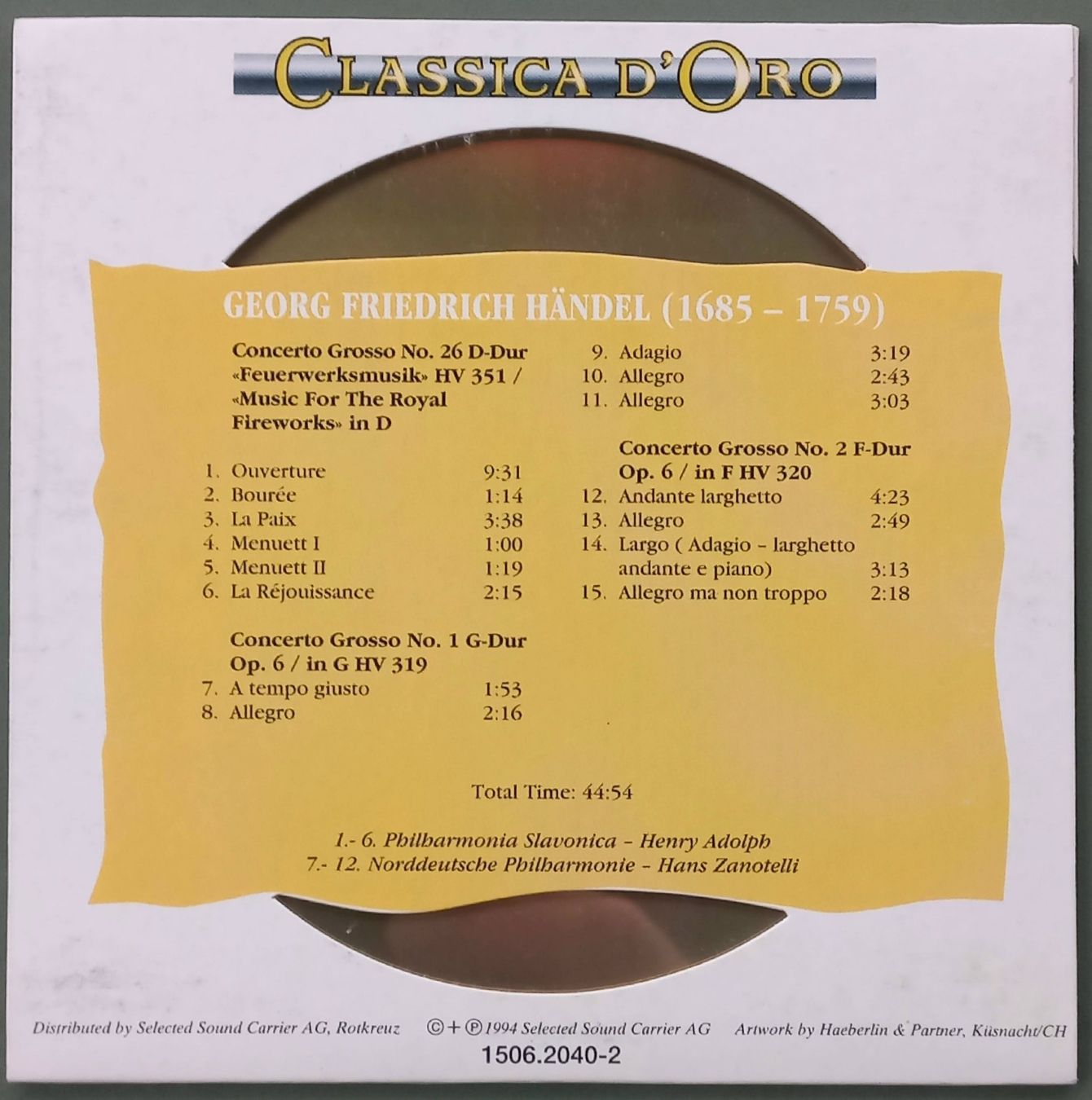 CD: CD - Georg Friedrich Händel - Feuerwerksmusik – Usato da Niederuzwil venduto da lubimaja 1