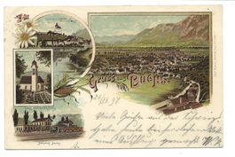 Gruss aus Buchs (SG) Rheintal - Bahnhof  uralte Litho 1897 !