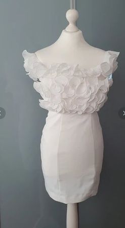 Kleid mit Vollants elegant weiss Gr. 34/XS