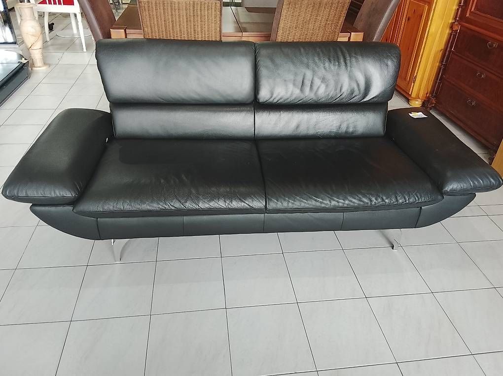 Sofas: Schwarzes Ledersofa, Echtleder – Gebraucht aus Neuhausen am Rheinfall von galleria13 1