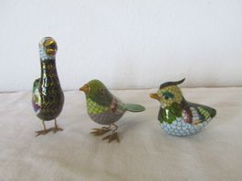 Drei Vögel Figuren Cloisonné Emaille