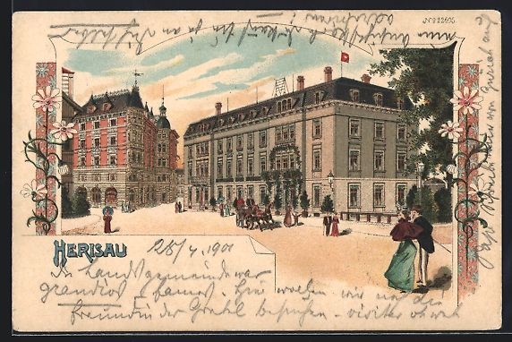 Cartoline postali: Litho Herisau, Partie am Markt mit Gesch – Usato da Berlin venduto da bartko-reher