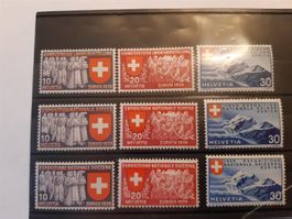 9 Marken Landesausstellung Zürich 1939 postfrisch. Kat.55.-