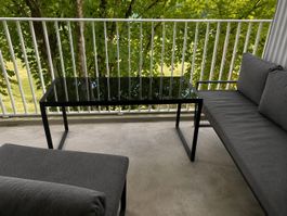 Gartentisch Metall schwarz Glasplatte schwarz